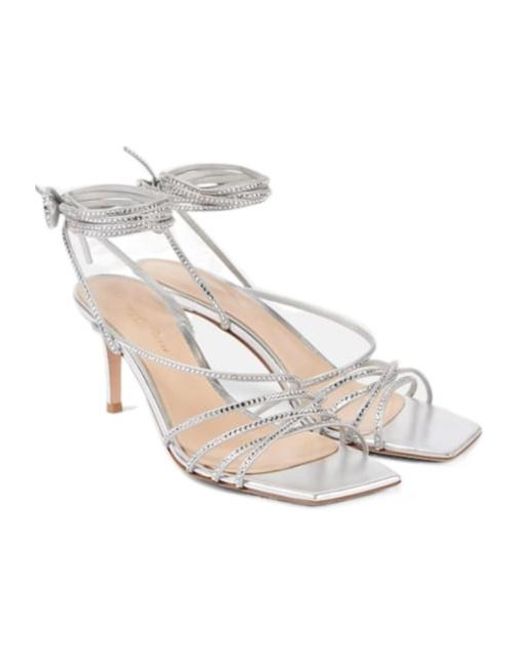 Gianvito Rossi White Versatile Multi-Layer Rhinestone Square-Toe High Heel Sandals