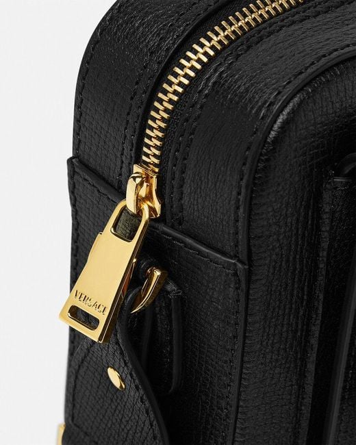 Versace Black Logo-Printed Zipped Crossbody Bag for men