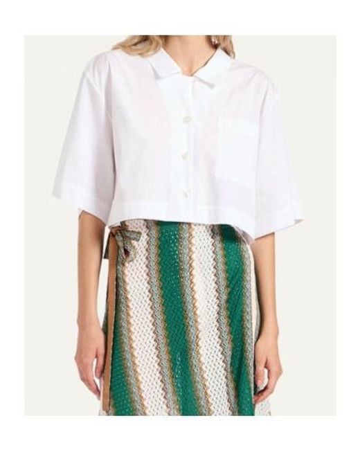 LaDoubleJ White Embroidered-Pocket Cropped Shirt