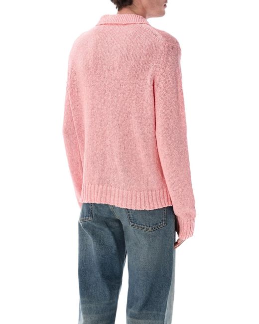 sunflower Pink Textured Polo Knitted Sweater for men