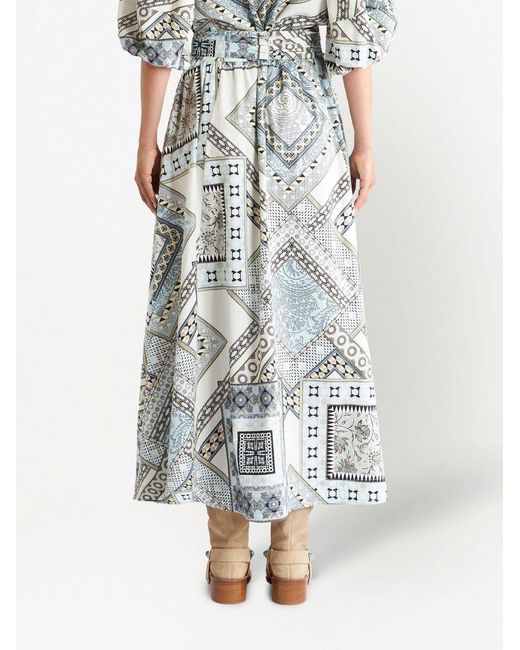 Etro White Geometric Print Cotton Skirt