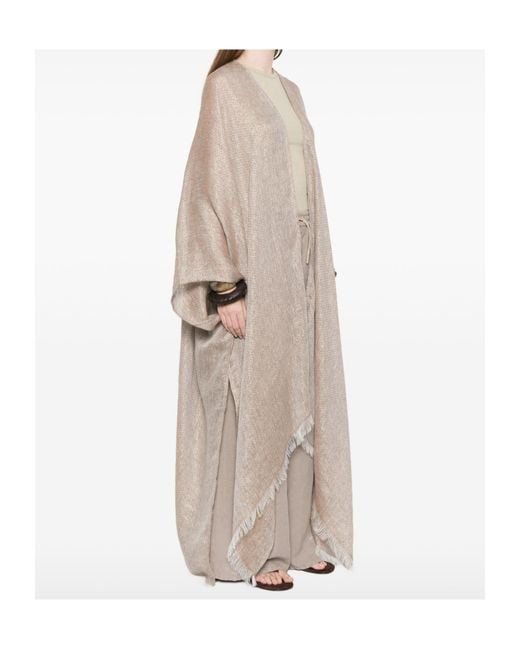 Fabiana Filippi Natural Frayed Open-Front Long Cardigan