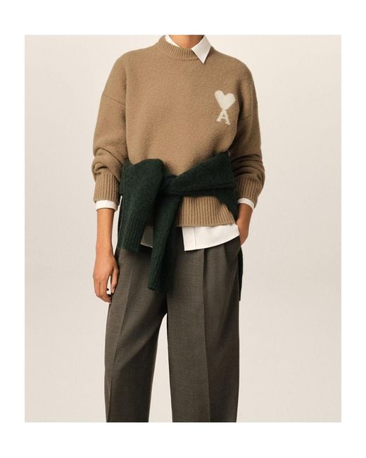 AMI Natural Crew-Neck Wool Sweater for men