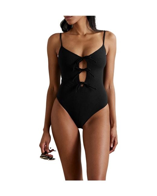 Lisa Marie Fernandez Black Tie-Detailed Crepe Swimsuit