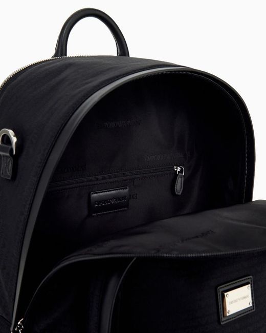 Emporio Armani Black Monogram Logo-Plaque Backpack for men