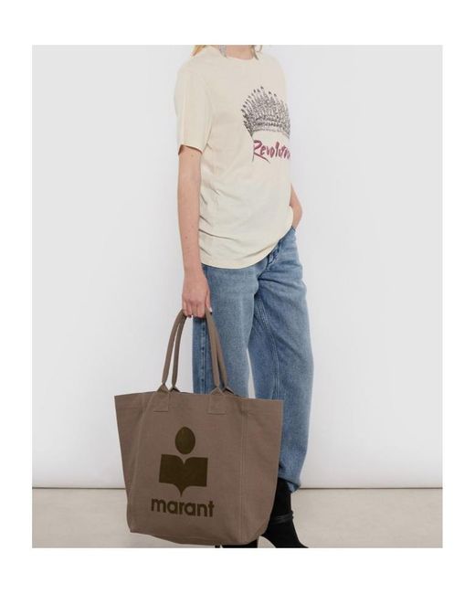 Isabel Marant Brown Yenky Logo Printed Top Handle Bag