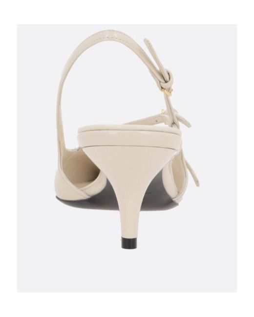 Miu Miu White Buckled Patent Slingback Pumps