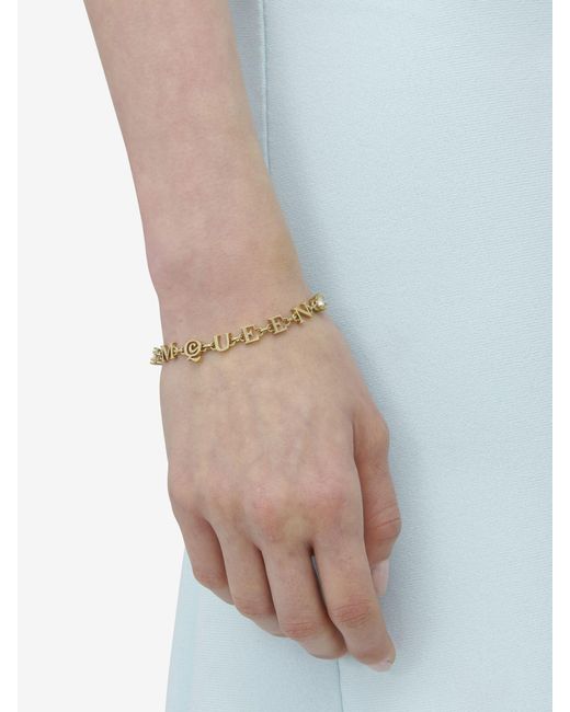 McQueen Metallic Logo Lettering Embellished Bracelet