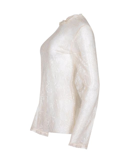 Alberta Ferretti White Embroidered Laced Blouse
