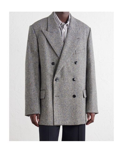 Dries Van Noten Gray Double-Breasted Blazer for men