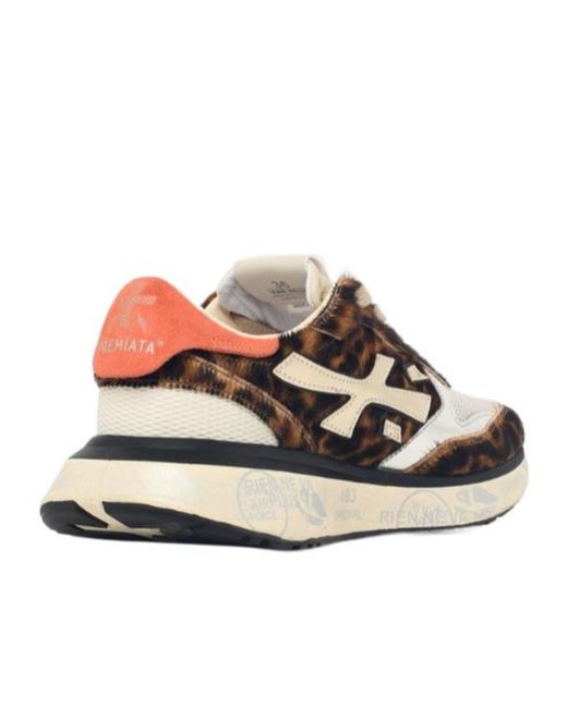 Premiata White 'Lauryn' Leopard Print Pony Blend Sneakers