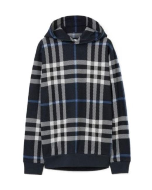 Burberry Blue Check-Pattern Straight-Hem Hoodie for men