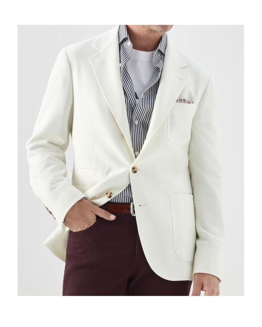 Brunello Cucinelli White Single-Breasted Wool-Blend Blazer for men