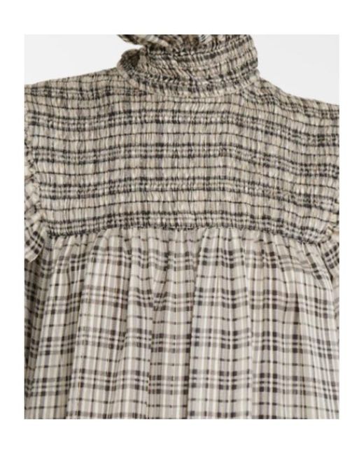 Saint Laurent Brown Check-Pattern Long-Sleeve Blouse
