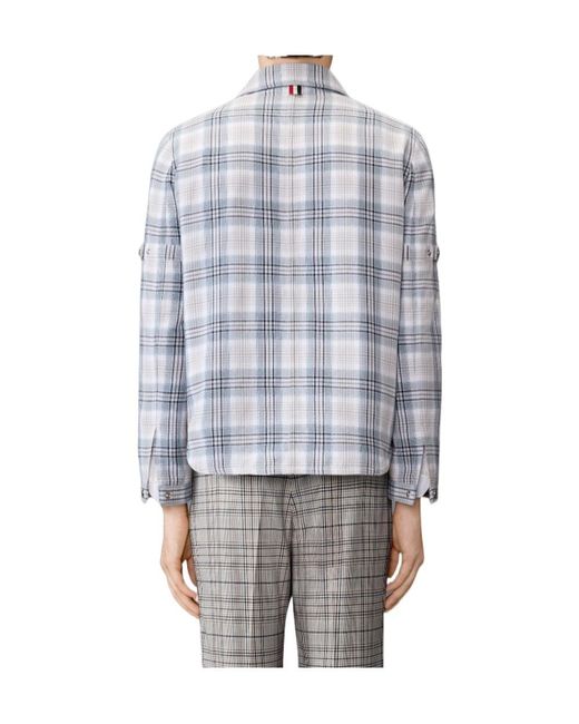 Thom Browne Blue Plaid Button-Up Utility Jacket for men