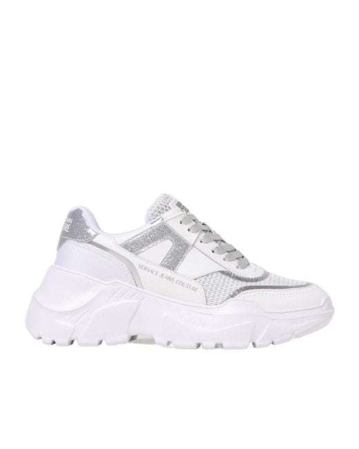 Versace Jeans White Glitter-Panelled Chunky Trainers