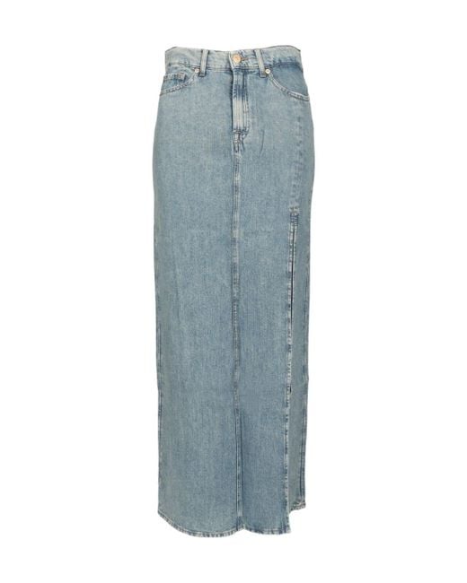 7 For All Mankind Blue Long Skirt With High Slit