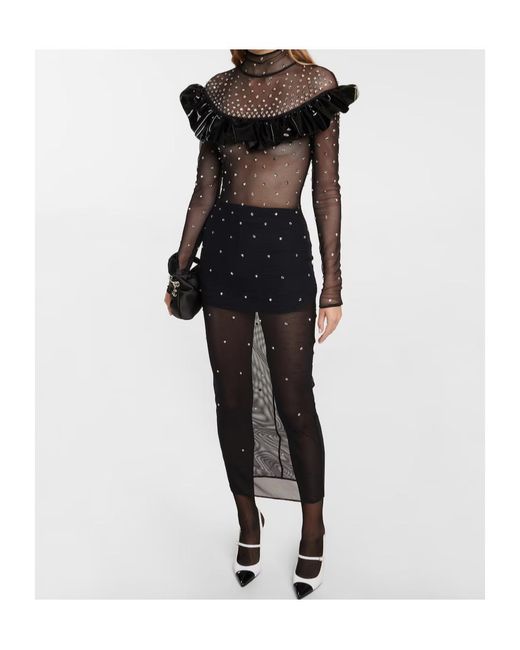 Alessandra Rich Gray Embellished Mesh Midi Dress