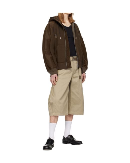Sacai Brown Hooded Zip-Up Jacket for men