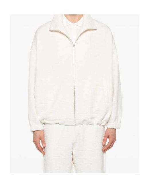 Fendi White Monogram Printed Zipped Sweatshirt for men