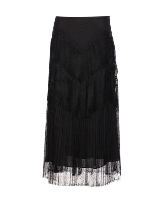 Twinset Black Pleated Tiered Midi Skirt