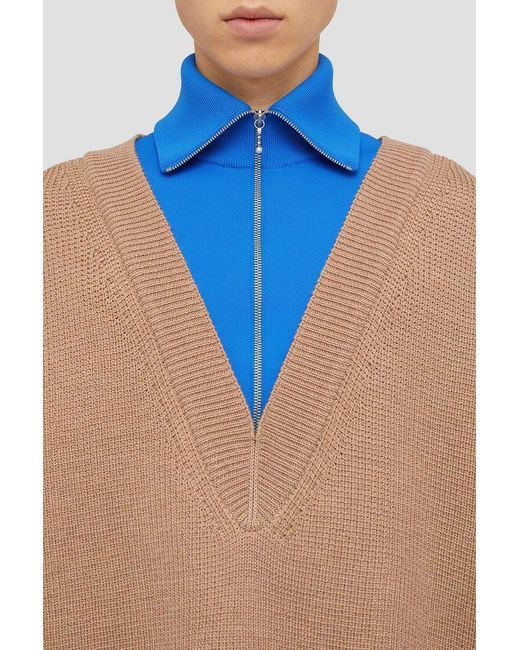 Jil Sander Blue Drop Shoulder Layered Jumper for men