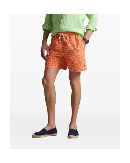 Polo Ralph Lauren Palm-Pattern Embroidered Swim Shorts for men