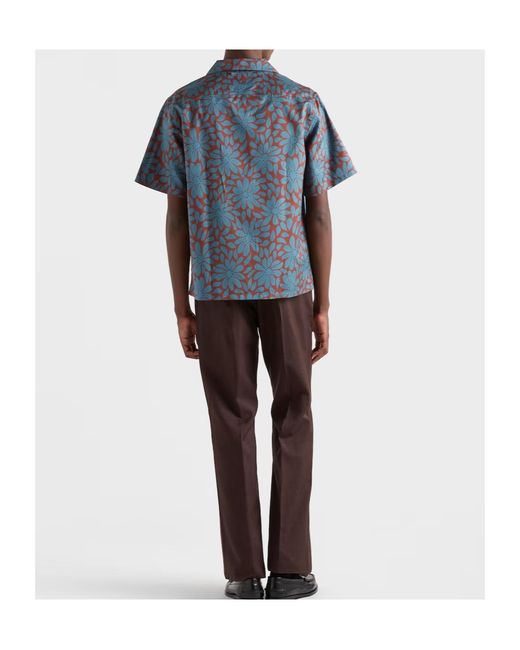 Prada Blue Short-Sleeved Cotton-Blend Shirt for men