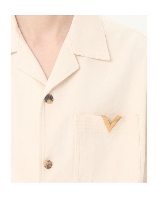 Valentino Natural Button-Up Denim Bowling Shirt for men