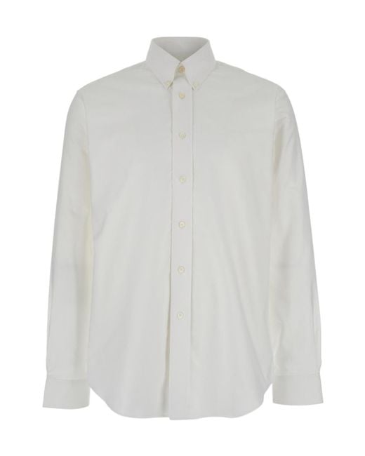 Givenchy White Logo Embroidered Long-Sleeved Shirt for men