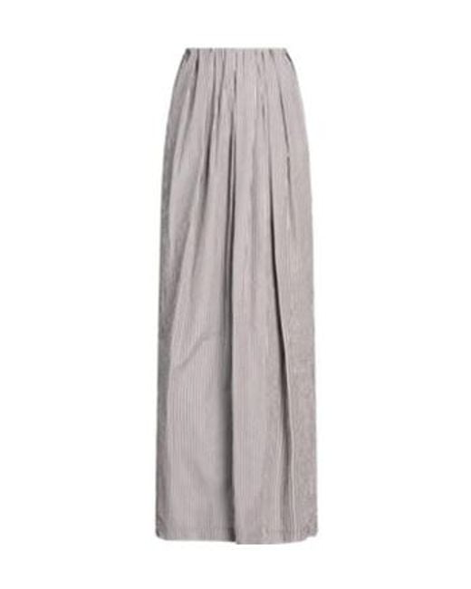 Brunello Cucinelli Gray Pleated Vertical-Stripe High-Waist Midi Skirt