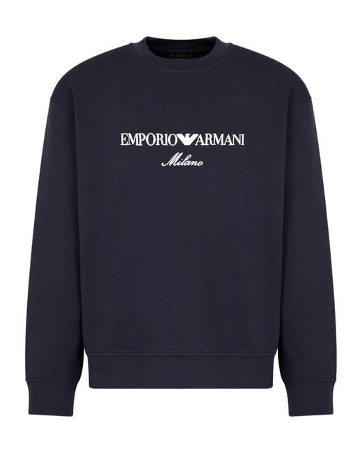 Emporio Armani Blue Logo Embroidered Crewneck Sweatshirt for men