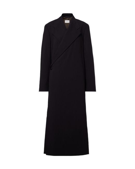 Lemaire Black Wool Crêpe Wrap Coat