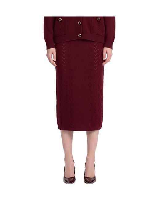 Alessandra Rich Red Lace-Knit Buttoned Cardigan