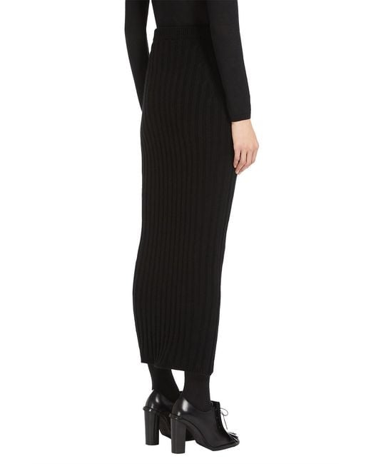 Max Mara Black Seta High-Waisted Ribbed Knit Skirt