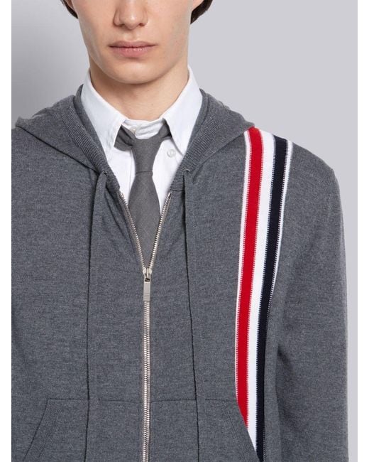 Thom Browne Gray Intarsia-Knit Stripe Panel Hoodie for men