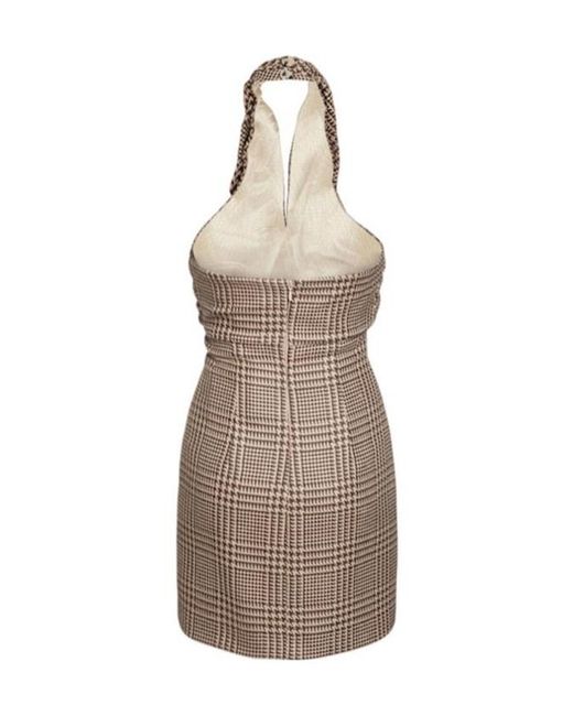 GIUSEPPE DI MORABITO Brown Prince Of Wales Wool Halter Neck Dress