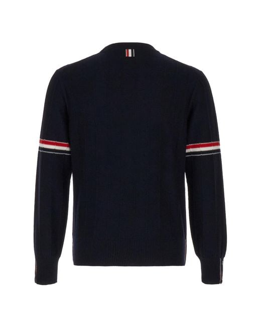 Thom Browne Blue Rwb-Stripe Long-Sleeved Crewneck Jumper for men