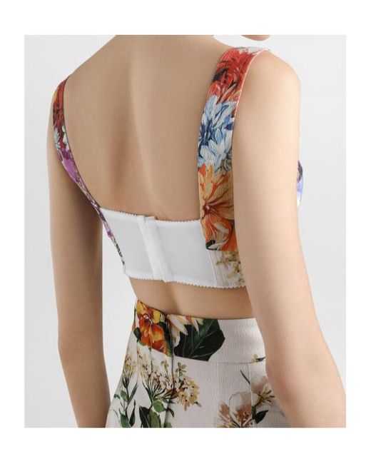 Dolce & Gabbana Pink Flower Bouquet-Printed Bustier Top