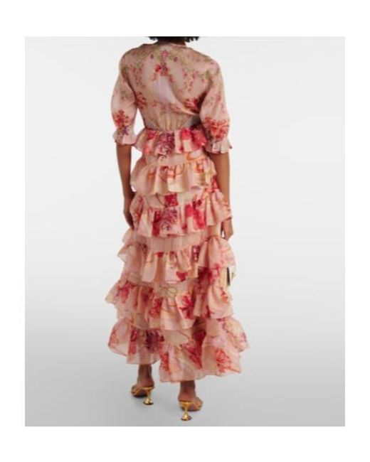 Camilla Red Embellished Floral Cotton And Silk Maxi Dress