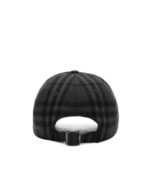 Burberry Black Check Wool Baseball Cap for men
