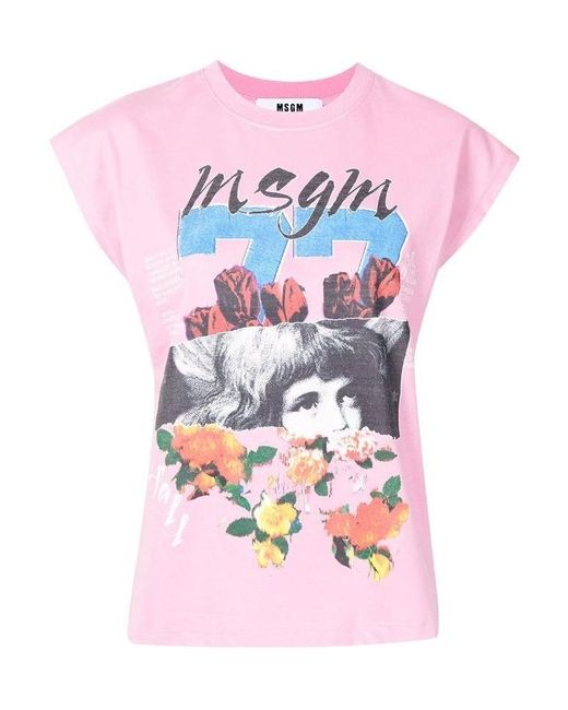 MSGM Pink Pattern Printed T-Shirt