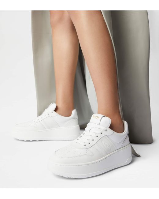 Tod's White Round-Toe Lace-Up Sneakers