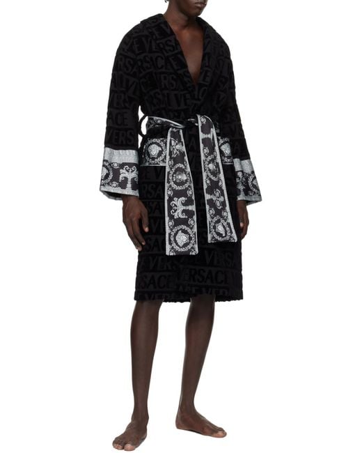 Versace Black I Love Baroque Belted Bathrobe for men