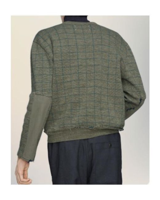 Maison Margiela Green Long Sleeve V-Neck Grid-Pattern Jumper for men