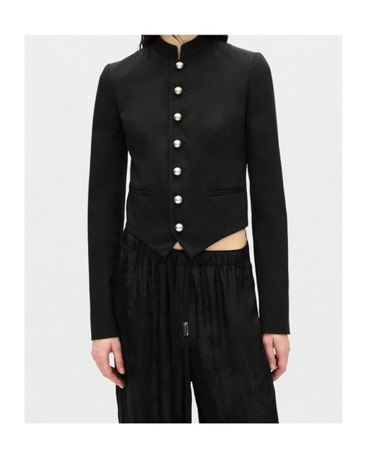 Ann Demeulemeester Black Bab Stand-Collar Button-Up Jacket
