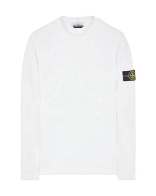 Stone Island White Round Collar Logo Sweater for men