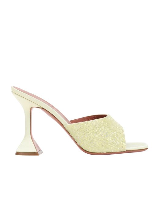 AMINA MUADDI Metallic Square Toe High Heel Sandals