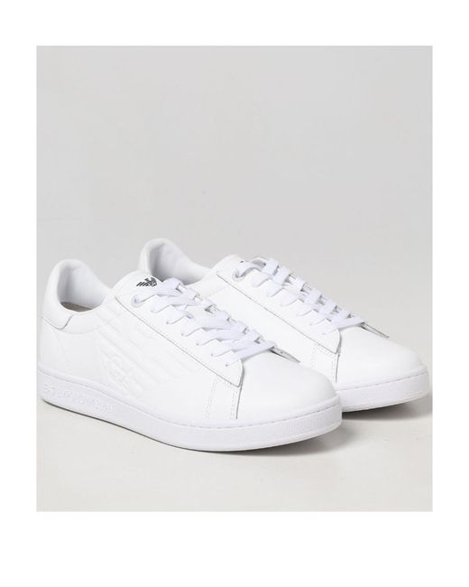 EA7 White Logo Embossed Classic Cc Sneakers for men