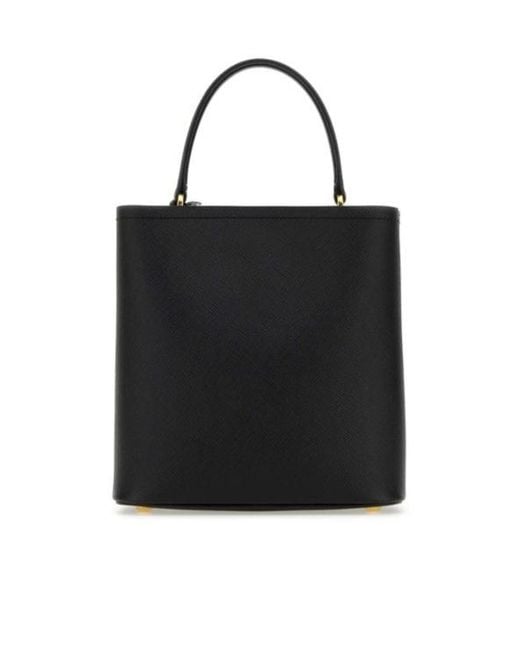 Prada Black Double Saffiano Logo Plaque Tote Bag